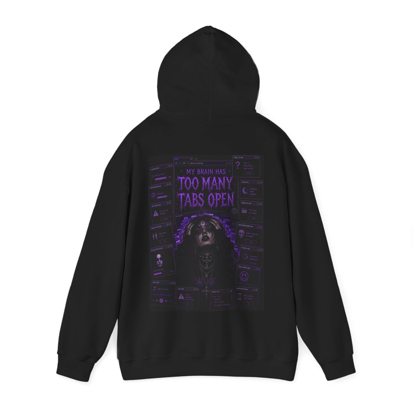 "Too Many Tabs Open" Hoodie - Retro Cyber Goth