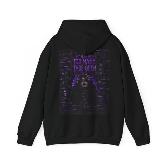 "Too Many Tabs Open" Hoodie - Retro Cyber Goth