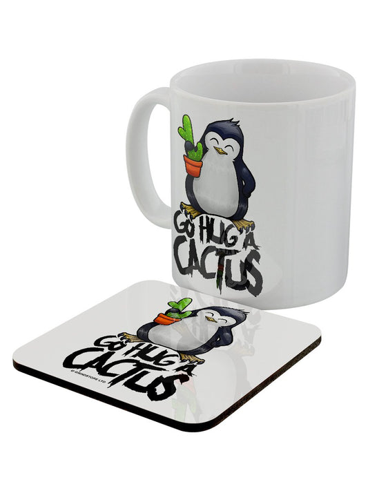 Psycho Penguin Go Hug A Cactus Mug & Coaster Set