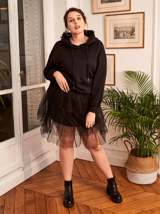Plus Size Mesh Overlay Layered Skirt
