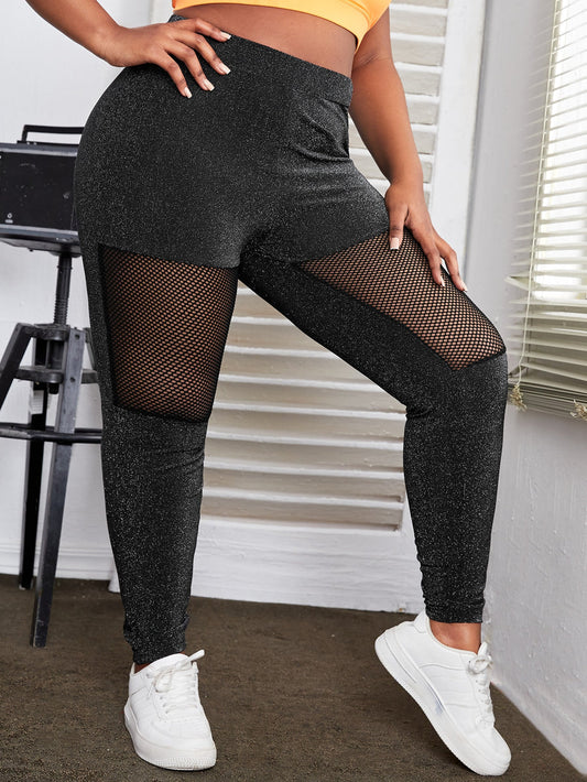 Plus Size Fishnet Insert Glitter Leggings