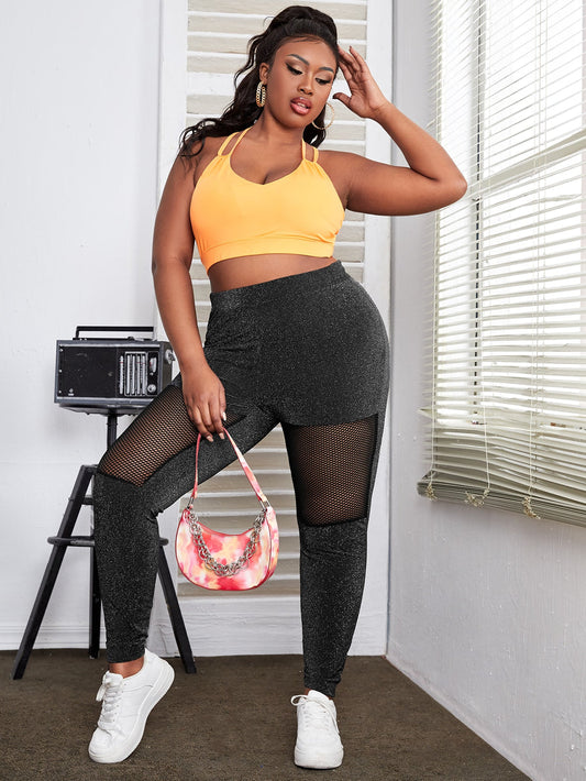 Plus Size Fishnet Insert Glitter Leggings