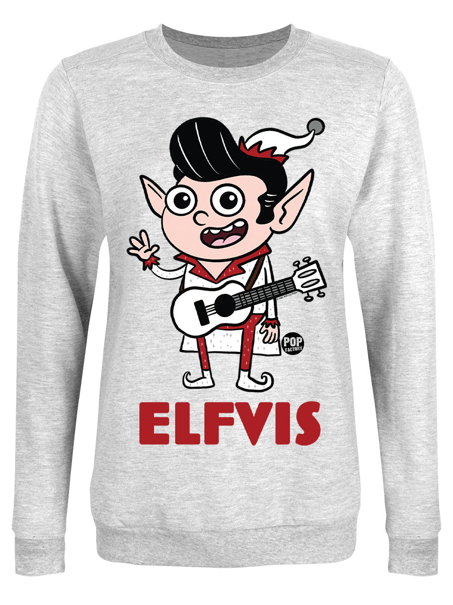 Pop Factory Elfvis Ladies Grey Christmas Jumper