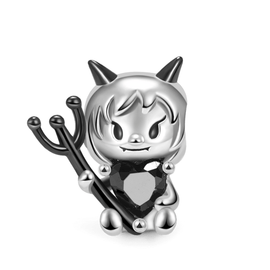 Little Devil Embraces Heart Gemstone Charm Bead 925 Sterling Silver