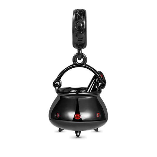 Witch Cauldron Pendant Dangle Charm 925 Sterling Silver Inlay with Ruby Gemstones