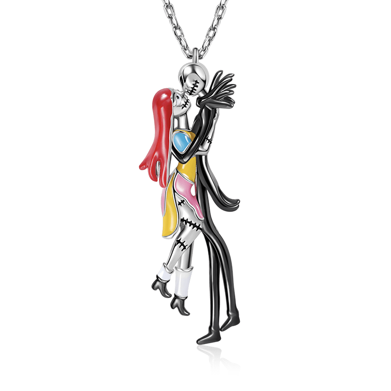 Jack Hug Sally Skull Couple Necklace Sterling Silver