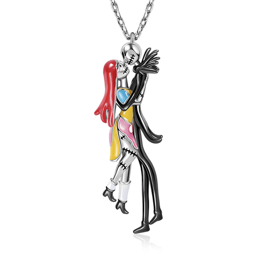 Jack Hug Sally Skull Couple Necklace Sterling Silver