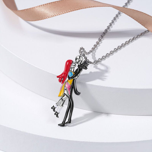 Jack Hug Sally Skull Couple Necklace Sterling Silver