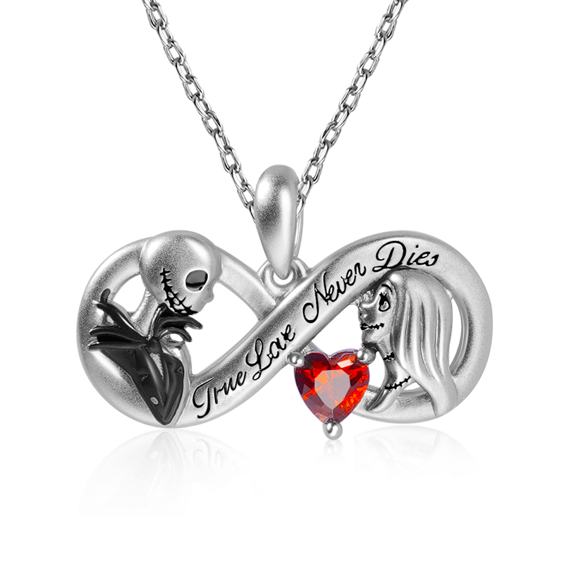 Jack & Sally "True Love Never Dies" Infinity Necklace Inlaid with a Heart Ruby