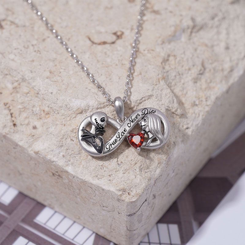 Jack & Sally "True Love Never Dies" Infinity Necklace Inlaid with a Heart Ruby