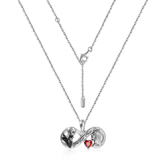 Jack & Sally "True Love Never Dies" Infinity Necklace Inlaid with a Heart Ruby