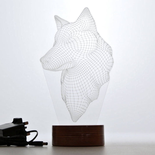 3D Serious Wolf Led Light | Wood