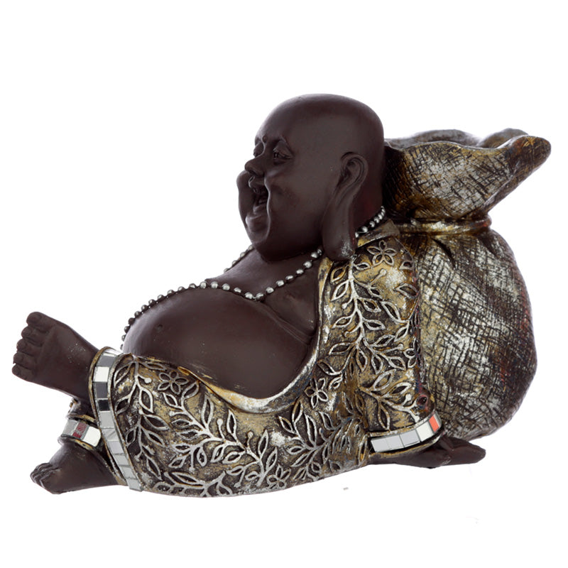 Decorative Laughing Brown and Gold Chinese Buddha Tea Light Holder