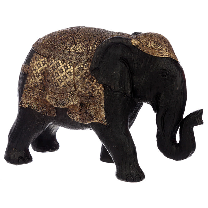 Decorative Thai Brushed Black and Gold Large Elephant