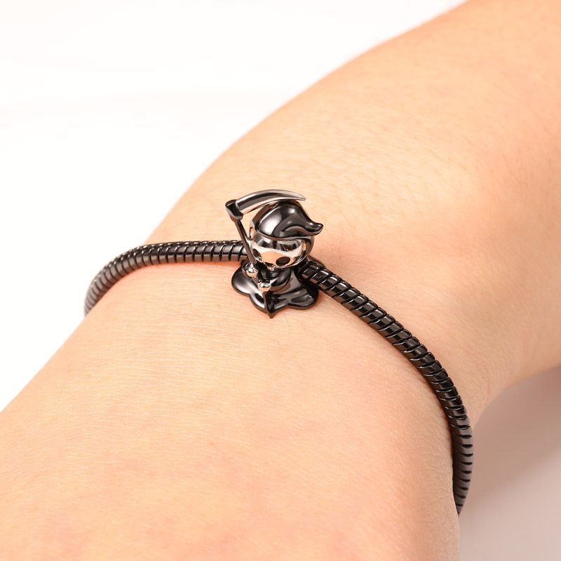 Grim Reaper Charm Bead Sterling Silver Black Plated
