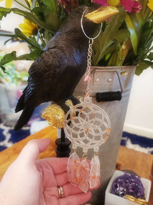 Resin Dreamcatcher Keyring - Handmade Clear with Rose Gold Flake OOAK