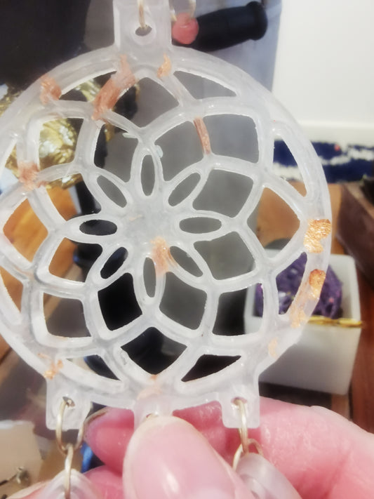 Resin Dreamcatcher Keyring - Handmade Clear with Rose Gold Flake OOAK