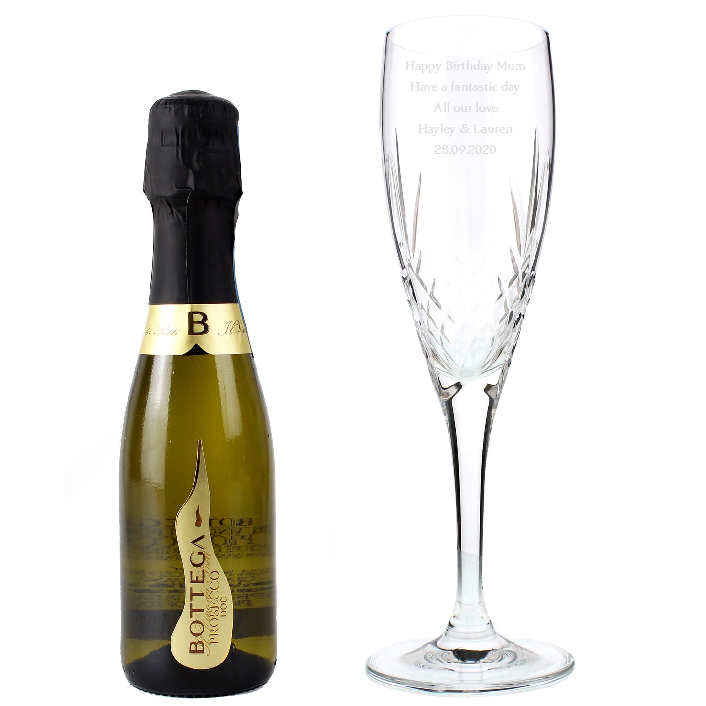 Personalised Cut Crystal and Miniature Prosecco Set