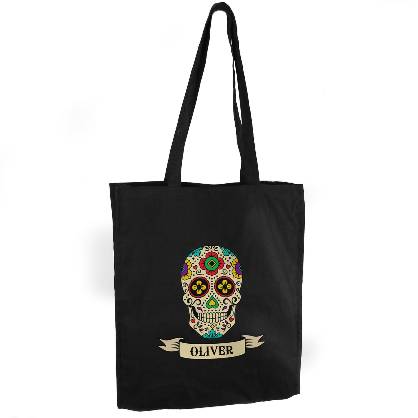 Personalised Sugar Skull Black Cotton Bag