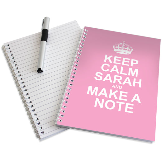 Personalised Keep Calm Pink A5 Notebook