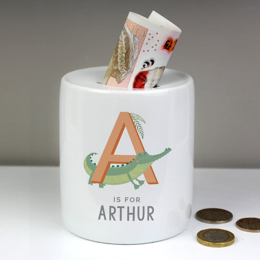 Personalised Animal Alphabet Ceramic Money Box