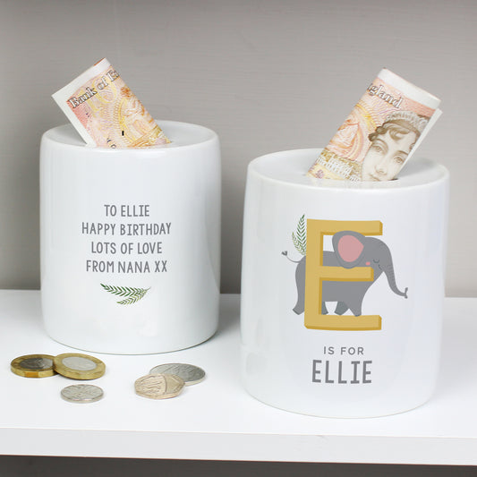 Personalised Animal Alphabet Ceramic Money Box