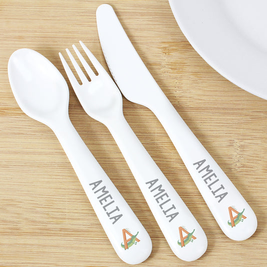 Personalised Animal Alphabet Plastic Cutlery Set