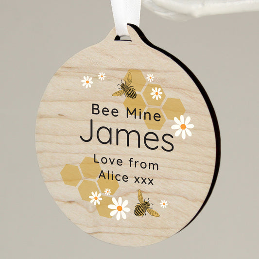 Personalised Bee Round Wooden Decoration