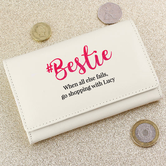 Personalised #Bestie Cream Leather Purse