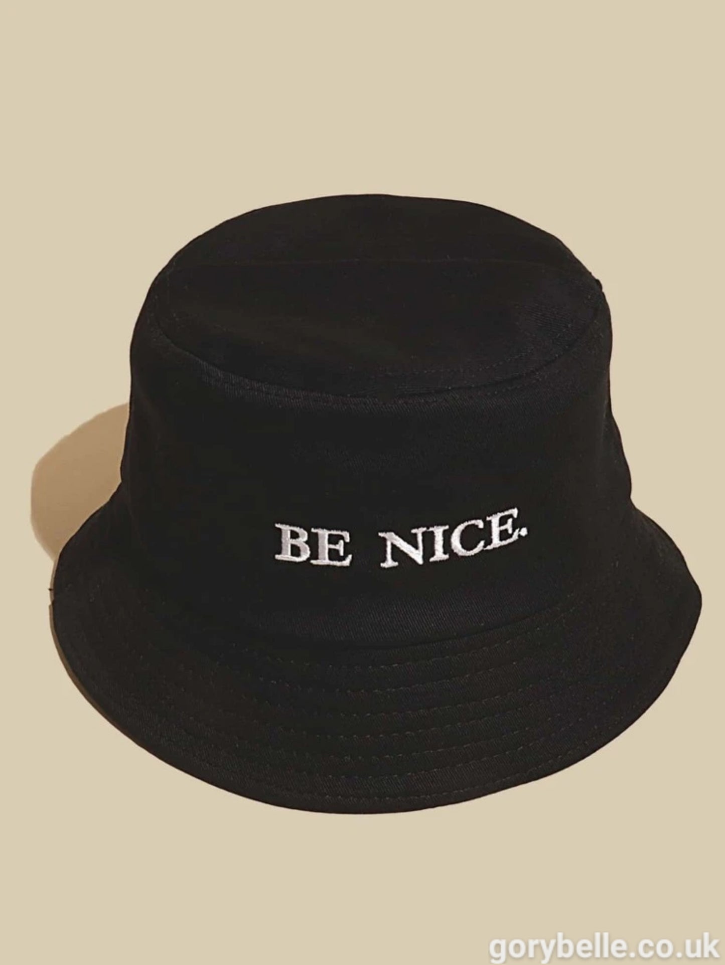 Letter Embroidery Bucket Hat - Be Nice