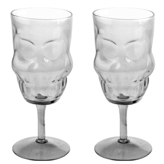Glass Skull Head Shaped Set of 2 Wine Glasses