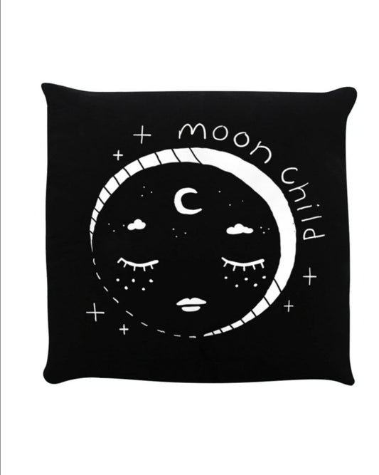 Celestial Moon Child Black Cushion