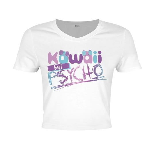 Kawaii But Psycho Ladies White Crop Top