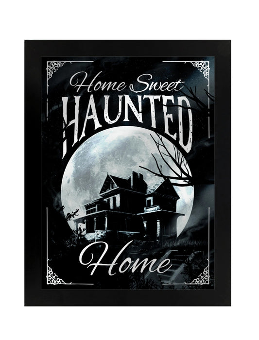 Framed Home Sweet Haunted Home Mirrored Tin Sign