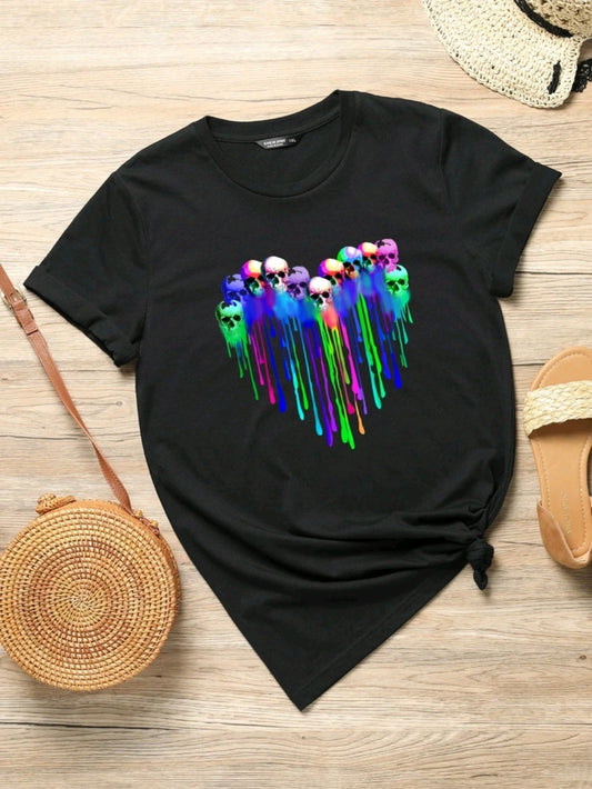 Skull & Heart Print Tee - PLUS SIZE
