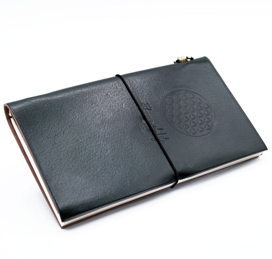 Handmade Leather Journal - Flower of Life - Green (80 pages)