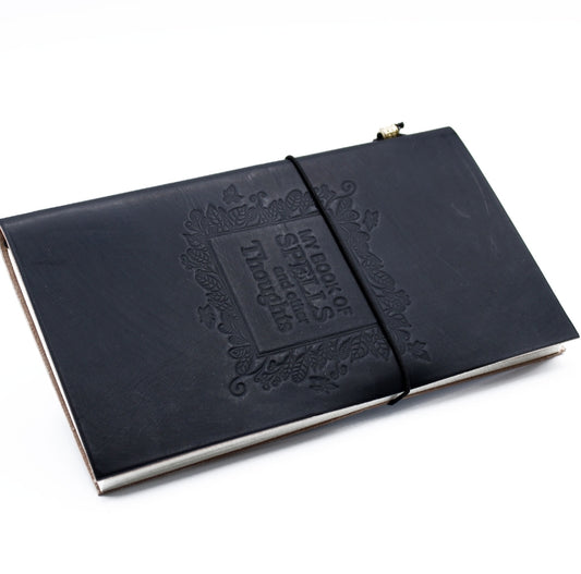 Handmade Leather Journal - My Book of Spells and other Thoughts - Black