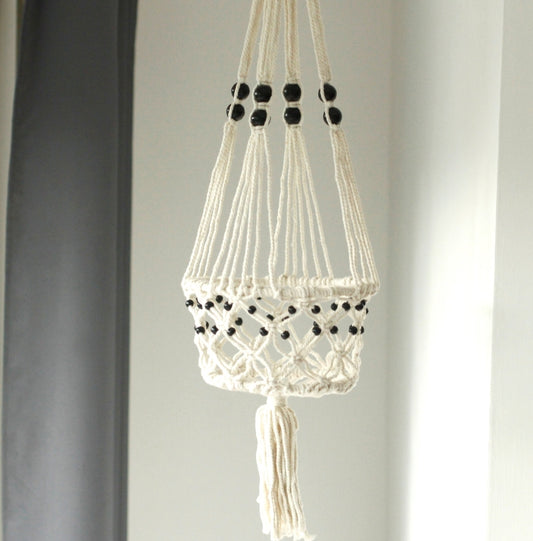 Macrame Pot Holder - Lrg Single Beaded