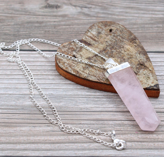Gemstone Flat Pencil Pendant - Rose Quartz