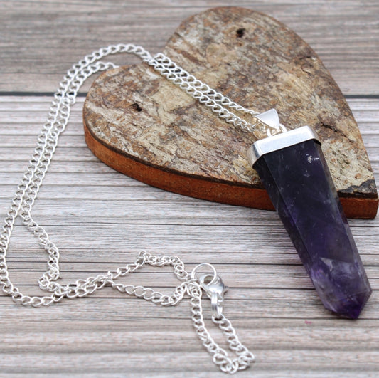 Gemstone Flat Pencil Pendant - Amethyst