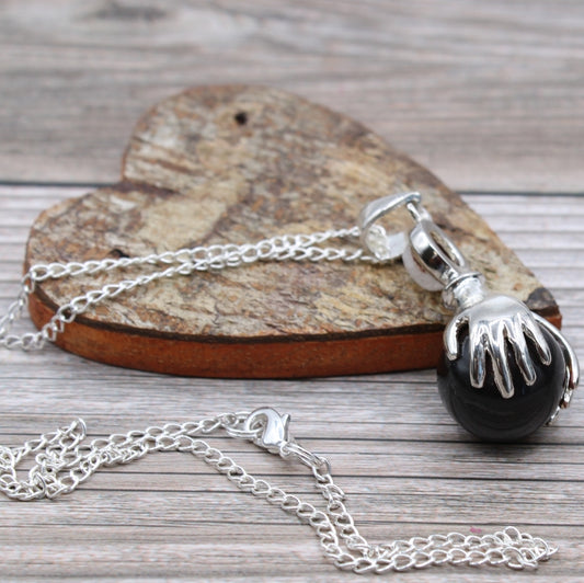 Gemstone Healing Hands Pendant - Black Agate