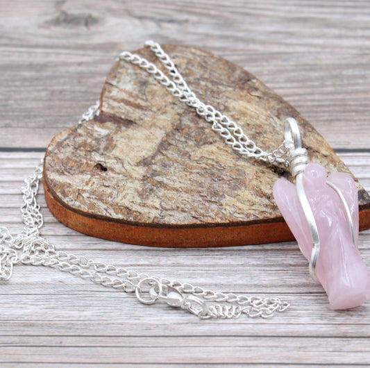 Gemstone Guardian Angel Pendant - Rose Quartz