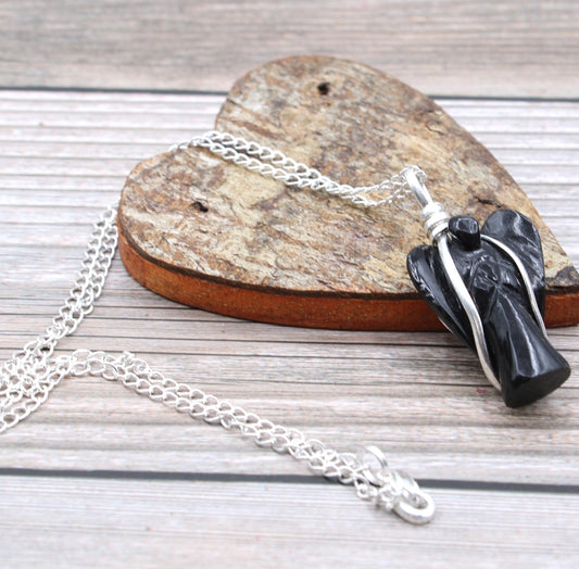 Gemstone Guardian Angel Pendant - Black Agate