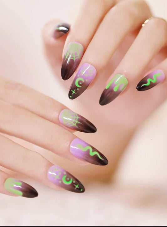 24pcs Halloween Graphic Fake Nail & 1pc Nail File & 1sheet Tape