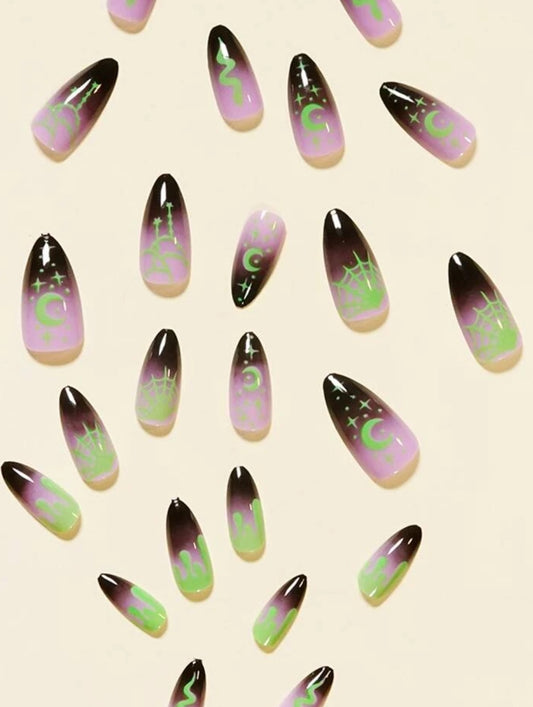 24pcs Halloween Graphic Fake Nail & 1pc Nail File & 1sheet Tape