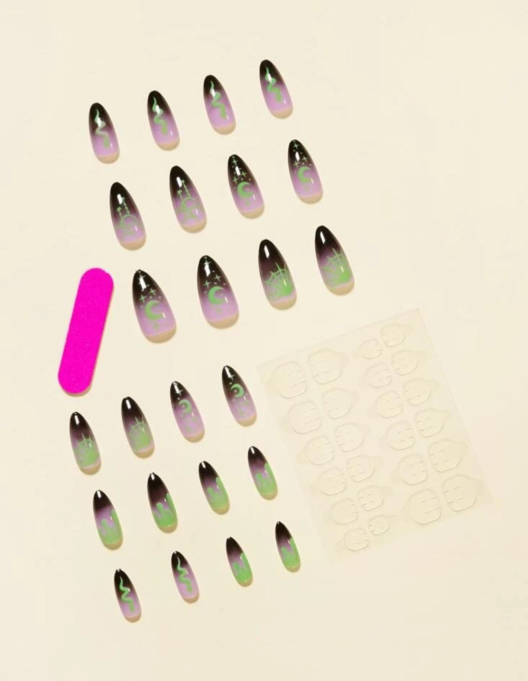 24pcs Halloween Graphic Fake Nail & 1pc Nail File & 1sheet Tape