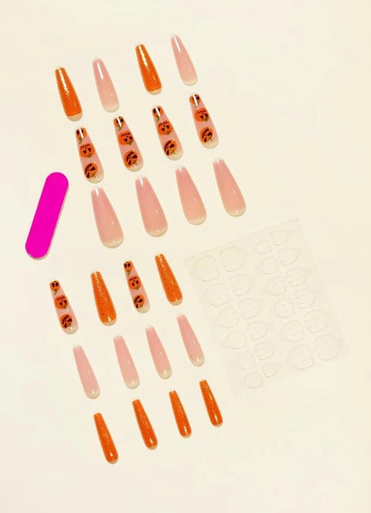 24pcs Halloween Cartoon Graphic Fake Nail & 1sheet Tape & 1pc Nail File