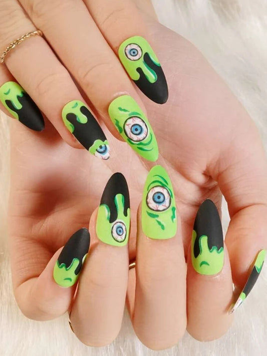 24pcs Halloween Eye Pattern Fake Nail & 1sheet Tape & 1pc Nail File