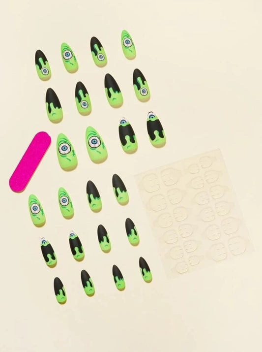 24pcs Halloween Eye Pattern Fake Nail & 1sheet Tape & 1pc Nail File