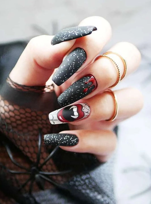 24pcs Halloween Graphic Fake Nail & 1sheet Tape & 1pc Nail File